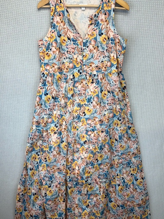 J. Jill Dresses & Skirts - J Jill Floral Linen Blend Sleeveless Tiered Midi Dress Sz Small Baby Shower Boho